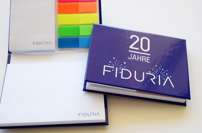 Fiduria Werbesachen für das 20-jährige Jubiläum